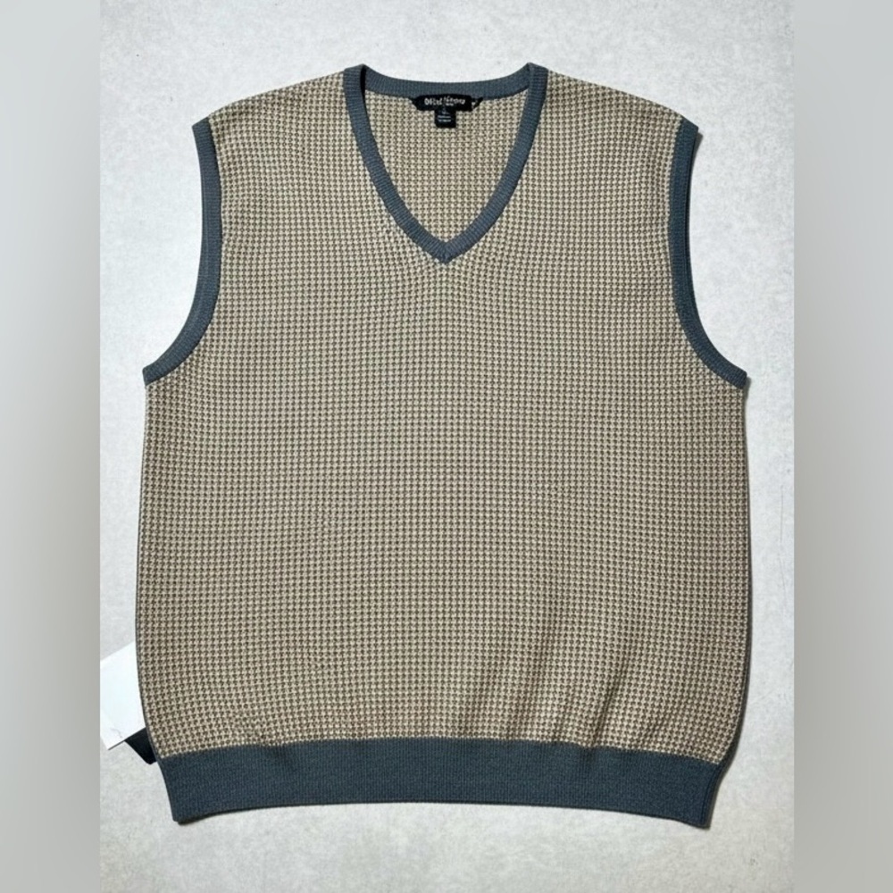 Lyle and Scott Scotland Mens Brown Gray Houndstooth 100% Cotton Vest V-Neck Sz L